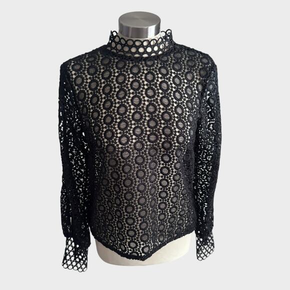 H&M Size 6 Black Lace High Neck TopKeyhole Back 100% Polyester - Picture 1 of 7